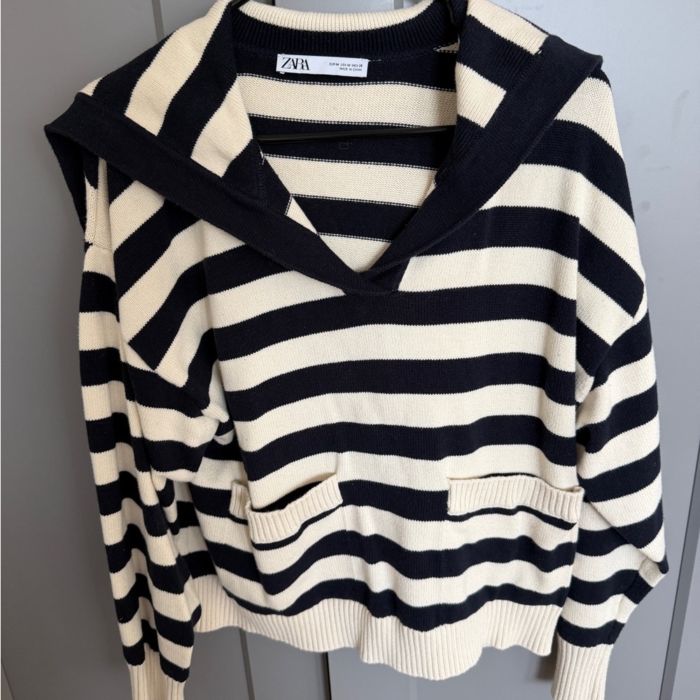 Zara Navy & Cream Striped Sweater